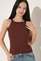 Women's Lycra Halter Neck Thin Strap Summer Blouse Knitwear Undershirt Brown - 6