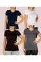 Women's Short Sleeve Round Crew neck Stretch Fabric Stretchy Bodysuit (4 Pieces)
