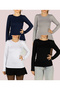 Women's Long Sleeve Stretch Fabric Stretchy Round Neck Crew neck (4-Pack)