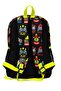 Kids Black Neon Yellow Game Over Patterned Four Compartment School Backpack 23728 - 4