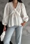 Women's White Cotton Blouse with Lace Embroidered Robe - 2