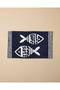 Fishbone Cotton Bath Mat Navy Blue-White