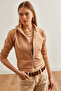 Women's Beige Zippered Scuba Jacket Ckt- 19000362 - 5
