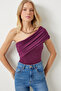 Women's Plum One Shoulder Drawstring Knitted Blouse Dz00112