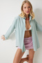 Women's Green Oversize Long Basic Shirt Mx00167