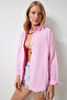 Women's Light Pink Oversize Long Basic Shirt Mx00167 - 4