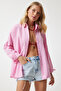Women's Light Pink Oversize Long Basic Shirt Mx00167 - 2