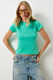 Women's Light Green Crew Neck Basic Sandy T-Shirt EN00611