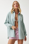 Women's Green Oversize Long Basic Shirt Mx00167 - 2