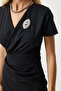 Women's Black Brooch Wrap Collar Mini Woven Dress De00032 - 4