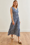 Women's Daisy Indigo Double Breasted Collar Patterned Maxi Knitted Dress Elb-19002125