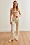 Women's Ecru Laced Waist Block Patterned Summer Pants Pnt- 19000278 - 4