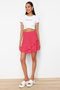 Fuchsia Textured Asymmetric Ruffle Detailed Elastic Waist Flexible Mini Knitted Skirt TWOSS24ET00250