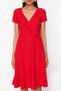Red Ruffled Double Breasted Closure Skater/Waist Opening Stretchy Midi Knitted Dress Twoss24El01068 - 4