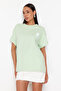 Mint Oversize Crew Neck Cotton T-Shirt with Back Print TWOSS23TS00321 - 3