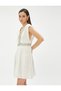 Sleeveless Mini Dress V Neck Jewelled Bow Detail - 2
