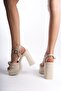 Women's Special Platform Heeled Ankle Strap Bow Detailed Sandals - 6