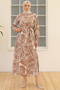 4037 Belted Patterned Dress Milk Coffee