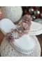 Luxury Design Standard Bridal Maternity Towel Slippers with Pearls and Brooches Women's Slippers with Brown Flowers - 2