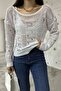 Women's White Boat Neck Openwork Knitwear Blouse 2454 - 2