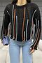 Women's Black Stripe Detailed Openwork Knitwear Blouse - 4
