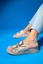 Dungeon White Colored Tweed Double-Strapped Stone Buckle Women's Slippers - 2