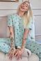 Green Watermelon Print Short Sleeve Knitted Chain Women's Pajamas Set