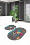 Digital Printed Non-Slip Washable Elephant Pattern Oval Bathroom Set Toilet Seat Set - 3