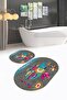 Digital Printed Non-Slip Washable Elephant Pattern Oval Bathroom Set Toilet Seat Set - 6