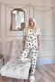 Yellow Brown Leopard Pattern - Short Sleeve Knitted Chain Women's Pajamas Set - 6
