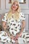 Yellow Brown Leopard Pattern - Short Sleeve Knitted Chain Women's Pajamas Set