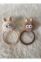 Brown and Beige Children's Rubber Buckle with Furry Pompom Eyes and Rabbit Ear Figure - 2