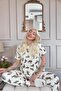 Yellow Brown Leopard Pattern - Short Sleeve Knitted Chain Women's Pajamas Set - 4