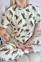 Yellow Brown Leopard Pattern - Short Sleeve Knitted Chain Women's Pajamas Set - 5