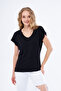 T-Shirt Women's V-Neck Basic Black Color - 2