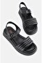 Women's Black Genuine Natural Leather Short-Heeled Flat Sandals - 2