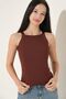 Women's Lycra Halter Neck Thin Strap Summer Blouse Knitwear Undershirt Brown - 2