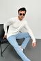 Men's Ecru Standard Fit Normal Cut Crew Neck Patterned Knitwear Sweater HLTHE012121 - 4