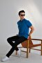 Men's Blue Regular Fit 100% Cotton Polo Neck T-Shirt Hlthe012001 - 4
