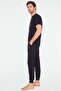 - Men's Navy Blue Round Collar Pajama Set - 2