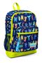 Kids Navy Blue Neon Yellow Monster Patterned Four Compartment School Backpack 23726