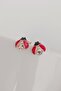 Stoned Enamel Ladybug Patterned Small Earrings