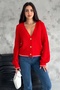 Women's Standard Size Gold Button Knitted Knitwear Cardigan with Stripe Detail on Skirt and Ankles - 4