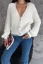 Women's White Standard Size Knitted Knitwear Cardigan with Stripe Detail at Hem and Ankles and Gold Buttons