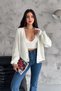 Women's White Standard Size Knitted Knitwear Cardigan with Stripe Detail at Hem and Ankles and Gold Buttons - 5