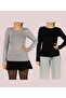 Women's Long Sleeve Stretch Fabric Stretchy Round Neck Crew neck (2 Pieces) - 2