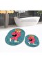 Digital Printed Non-Slip Base Washable Oval Double Bathroom Mat Toilet Seat Set, V-O-KLOZET-34-BLUE, - 3