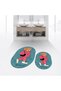Digital Printed Non-Slip Base Washable Oval Double Bathroom Mat Toilet Seat Set, V-O-KLOZET-34-BLUE,