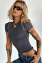 Women's Crew Neck Short Sleeve Basic Smoked Stretchy Bodysuit