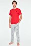 Men's Cotton Red Placket Pajama Set